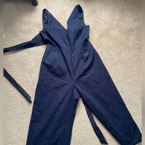 J Crew formal-ish jumpsuit. Navy, size 12, slight stretch, open back with tie